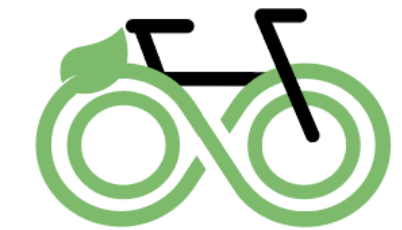 CykelGrøn-logoet: en cykel, hvor hjulene danner et grønt uendelighedstegn med et blad.